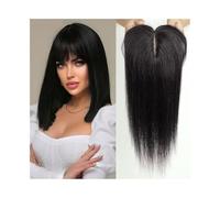 Toppers cheveux Postiche avec frange 3 clips en cheveux humains postiche sans couture noir naturel postiche 14" base en soie Remy Hair Topper for cheveux épais Toppers de perruque pour cheveux clairse
