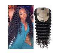 Toppers cheveux Postiche bouclé profond avec cheveux de bébé 8 à 22 pouces, postiche brésilien Remy noir naturel 5"x5" avec base en dentelle suisse for femmes, ajoute du volume aux cheveux Toppers de