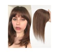 Toppers cheveux Postiche en cheveux humains de 12 pouces avec frange, postiche à base de dentelle de 10 × 12 cm, postiche à clipser droit for femmes souffrant de cheveux clairsemés/perte de cheveux To