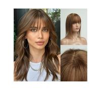 Toppers cheveux Postiche en cheveux humains raides avec frange, 14 pouces, base en soie, brun clair, 4 × 5,5 pouces, postiche à clipser, cheveux raides for cheveux fins, usage quotidien Toppers de per