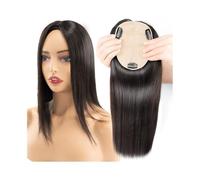 Toppers cheveux Postiche européen en cheveux humains raides de 8 à 16 pouces, 5" x 5, base entièrement soie respirante, postiche 3 clips for femmes avec clairsemés/perte(Darkest Brown,16 inches 40cm)