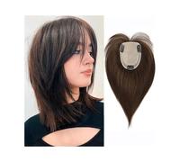 Toppers cheveux Postiches for femmes aux cheveux clairsemés, postiches raides de 10/12 pouces avec frange, cheveux humains véritables, base en soie nouée à la main, 10 x 12 cm Toppers de perruque pour