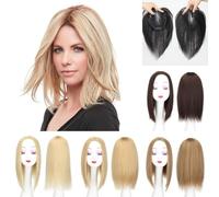 Toppers cheveux Toppers de cheveux raides de 10/12 pouces for femmes, vrais cheveux humains, 13 × 14 cm, base en dentelle suisse respirante naturelle, clips de cheveux brésiliens Remy Toppers de perru