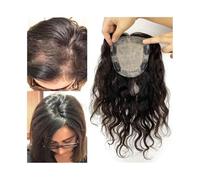 Toppers cheveux Vrais cheveux humains for femme de 25,4 à 50,8 cm de long, bouclés, ondulés, en soie avec base en PU autour de la peau, postiches à clipser for cheveux épais Toppers de perruque pour c