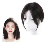 Toppers De Cheveux for Femmes Aux Cheveux Clairsemés Postiche 100% Humain Extensions De Cheveux Supérieures De 10 Pouces Toupet À Base De Soie 7x10cm Clip Dans Les Perruques Supérieures(Black)