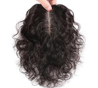 Toppers de cheveux humains pour femmes, 7x10cm, Base en soie bouclée à Clip, postiche ondulée pour cheveux clairsemés(Black)