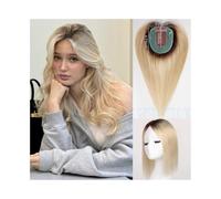 Toppers de cheveux pour femmes Postiche en cheveux humains raides, base en soie respirante, for femme, avec 3 clips, 30,5 cm, partie centrale blonde ombrée, postiche en cheveux humains véritables for