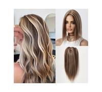 Toppers de cheveux pour femmes Postiches de 12 pouces for femmes 4"×4,5" Base en soie Mèches brunes Blondes Partie centrale Postiche de cheveux humains Clip en morceaux de cheveux raides Pinces à chev