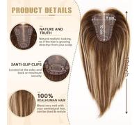 Toppers de cheveux pour femmes Postiches for femmes en cheveux humains raides de 10 pouces, brun ombré, blond mélangé avec racine foncée, base en dentelle de 9 × 10 cm, avec 3 clips Pinces à cheveux