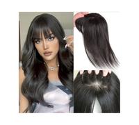 Toppers de cheveux pour femmes Postiches raides avec frange, postiches en cheveux humains véritables 15x16cm à base de soie avec frange aérienne for femmes aux cheveux clairsemés Pinces à cheveux(22 i