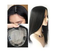 Toppers de cheveux pour femmes Topper de cheveux for femmes, morceaux de cheveux humains avec base en peau de soie et 2 cm de PU autour, clips longs et droits attachés à la main for femmes aux cheveux