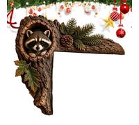 Toppers de porte réaliste en 2D dans un creux d'arbre, suspension pour haut | Décor Suspendu Bois Au-Dessus Porte Pour porche automne dortoir fête maison chambre Noël salon Raton laveur
