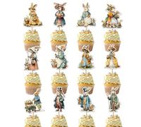 Toppers pour Cupcakes en Forme de Lapin | 12 Pièces De Piques D'Animaux Vintage | Topper De Gâteau Pour Joyeuses Pâques | Pour Fête Et Festival De Printemps, Anniversaire, Cuisson Et Exposition Alimen