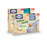 Toppits Lot de 2 sacs réutilisables en silicone 1 l + 1,5 l avec fond plat, passent au micro-ondes, au lave-vaisselle