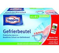Toppits Sac de rangement pour sacs de congélation 6 litres, 45 pièces, fond de support, transparent