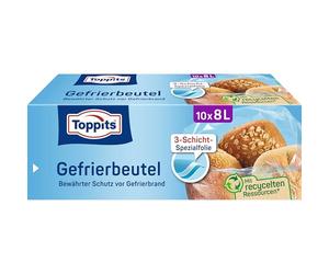 Toppits Sacs congélation, 8 l, support de sol, Lot de 10, transparent