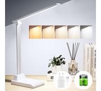 TOPPLEE Lampe de Bureau LED, Sans Fil Avec Batterie 2500mAh, 5 Modes de Couleur 10 Niveaux de Luminosité, Pliable Contrôle Tactile Protection des Yeux, Lampe de Chevet Avec USB et Fonction Minuterie