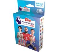 Topps Autocollants Premier League 2026 - Mega Pack (contient 18 paquets d'autocollants Premier League (108 autocollants au total).