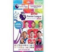 Topps Autocollants Premier League 2026 - Starter Pack - Exclusif en ligne ! (comprend un vaste album de 96 pages, 8 paquets d'autocollants, une carte d'autocollants Kick-Off et un pack héros garanti).