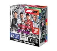Topps Turbo Attax Formula 1 2025 - Monster Box - 160 cartes Turbo Attax par boîte avec 12 cartes exclusives, une Black Edge et une carte LE garantie - Disponible uniquement en ligne