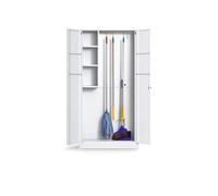TOPRACKS Armoire de nettoyage en métal avec 2 portes et serrure - Armoire à outils avec support, étagères et compartiments de porte - Armoire à balais pour appareils de nettoyage, ménage et commerce