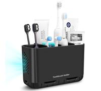 toprance Porte-brosse à dents électrique à 6 compartiments - Noir - Avec bac de récupération - Grand organisateur de brosse à dents - Amovible - Salle de bain pour famille