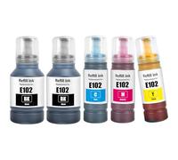 TOPRINT E102 Bouteilles d'encre 5 Color Compatibles pour E102 Encre ET-2700 ET-2750 ET-2751 ET-2756 ET-2850 ET-2851 ET-2856 ET-3700 ET-3750 ET-3850 ET-4750 ET-4850 ET-4856 ET-15000 Imprimantes