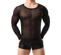 Tops à Manches Longues pour Hommes, Sexy Voir à Travers Un Maillot de Corps en Maille Transparente pour Les Hommes, T-Shirt d'entraînement de Gymnase Slim Fit Tover Tops, Coucle Rond Tops Clubwear