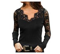 Tops Blouse Chemisier Bottoming sous-VêTements Thermiques Femme, sous-Pull Maillot De Corps Dentelle Sexy Hiver Col en V avec Manches Longues Mesh Slim