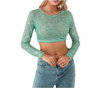 Tops Femmes Chemise Scintillante Scintillante à Paillettes De Grande Taille Tops Décontractés Haut Paillettes Femme T-Shirt Moulant Top à Sequin Manches Longues Blouse Chic pour Disco Soirée Club Fête