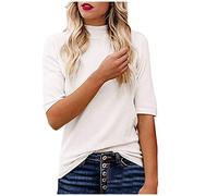 Tops for Women Tops Tee Womens T-Shirt Plain Sleeve Mock/Turtle Half Solid Color Fitted Neck Women's T-Shirts Stylish Women's Casual Summer Tops (White, S)