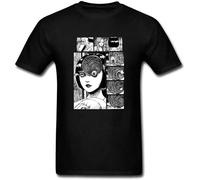 Tops Hipster Tees Uzumaki Junji Ito T Shirt Horror Manga Tshirt Men Natural Cotton Short Sleeve Tee Mbest T-Shirt Black XL