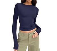 Tops Y2k,Femme T-Shirt à Manches Longues Chemise à Col Rond Tops Ample Décontracté Chemisier Chic Élégant Casual Tunique Tshirts Blouse Tops Long