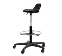 Topsit IND004 Tabouret de Travail pivotant Assis-Debout en polyuréthane, Siège de Laboratoire, Ergonomique pivotant sur roulettes avec Repose-Pieds en métal chromé Inclus, Hauteur réglable