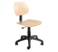 Topsit IND103 Siège de Travail, Chaise de Travail en Bois de hêtre laqué Transparent, Hauteur d'assise réglable en continu avec Dispositif Toplift et piétement en Plastique sur roulettes