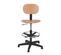 Topsit IND114 Siège de Travail, Chaise de Travail en Bois de hêtre laqué Transparent, Hauteur d'assise réglable, Dispositif Toplift et piétement en Plastique sur Pieds avec Anneau Repose-Pieds Inclus