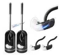 Topsky Lot de 2 brosses WC et support, brosse de nettoyage incurvée avec 2 têtes de brosse WC de rechange, brosse à toilettes et support (noir)