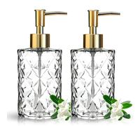 Topsky Lot de 2 Distributeurs de Savon en Verre de 330 ML - Idéal pour Cuisine et Salle de Bain - Pompe en Verre Transparent et Plastique - pour Liquide Vaisselle et Savon Liquide (Doré Transparent)