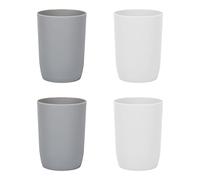 Topsky Lot de 4 gobelets en plastique réutilisables lavables au lave-vaisselle pour bain de bouche, voyage, camping, gobelets en plastique coloré, 2 gris, 2 blancs, 280 ml