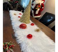 Topspitgo 30x80cm Chemin de Table Blanc Fourrure pour Anniversaire,Fête de Mariage, Chemin de Table pour Noël Décoration Jour de Fete,DIY Jardinage Moderne Décorations de Table