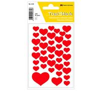 TopStick 1339 Autocollantes avec des motifs de coeur (2000 stickers, papier, mat) auto-adhésives, étiquettes décoratives pour mariage, cadeau, anniversaire, Saint Valentin, amour, scrapbooking, rouge