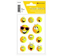 TopStick 1341 Autocollantes avec des motifs de grimaces (55 stickers, papier, mat) auto-adhésives, étiquettes décoratives pour cadeaux, anniversaires, albums photo, récompenses, scrapbooking, jaune