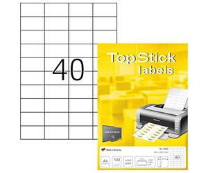 TopStick - Pochette de 4000 étiquettes autocollantes multi-usages (52,5 x 29,7 mm) Personnalisables et imprimables, Impression laser / jet d'encre, (8698)