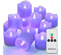 Topstone Lot de 12 bougies sans flamme avec minuteur, bougies chauffe-plat LED télécommandées, alimentées par piles, fausses bougies pour Noël, mariage, décoration de fête, lumière violette