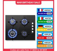 TopStrong 4 brûleurs 60 cm verre céramique cuisinière intégrée gaz naturel propane table de cuisson