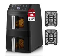 TopStrong Air Fryer 11L, Friteuse sans Huile à 2 Tiroirs de Visualisation, Verticale Double Stack, 2500W & 40-220°C, 6 Fonctions de Cuisson, Design Compact