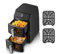TopStrong Friteuse Airfryer, Double Chambre 2500W, Double Pile Verticale, Friteuse à Air Fryer, 2 Chambres avec Fenêtre de Visualisation, Design Peu encombrant, 6 Fonctions, Cuisson Uniforme et Rappel