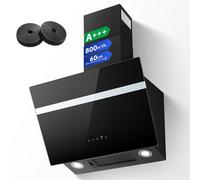 TopStrong Hotte Aspirante 60cm, 800m³/h Hotte de Cuisine inclinée Silencieuse Hotte aspirante sans Evacuation ou Recyclage Inclus Filtres Charbon, 3 Vitesses + Boost Fonction, Commande Tactile