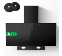 TopStrong Hotte Aspirante 90cm, Hotte de Cuisine inclinée Silencieuse Hotte aspirante sans Evacuation ou Recyclage Inclus Filtres Charbon, 400m³/h, 3 Vitesses + Boost Fonction, 58 dB, Noire