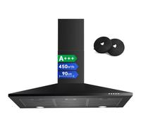 TopStrong Hotte Aspirante 90cm Tour 450m³/h, 3 Vitesses, Hotte de Cuisine Murale, LED, Évacuation & Recyclage (Sans Évacuation), Filtres Charbon Inclus